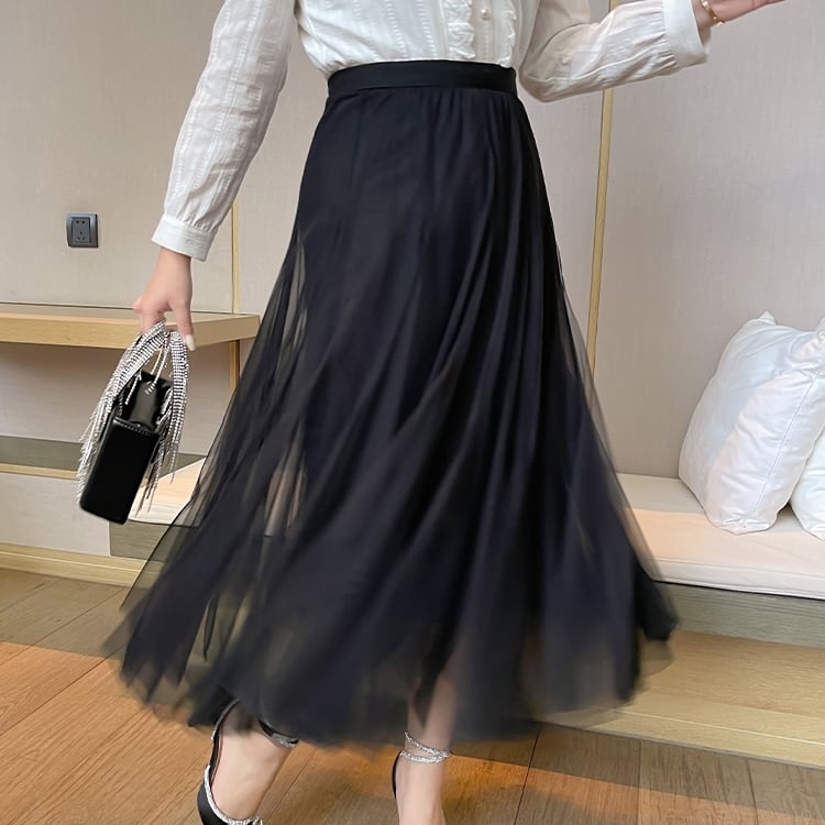 ボトムス プリーツ スカート ハイウエスト 無地 チュールスカート ミモレ丈 メッシュ 透け感 かわいい 大人可愛い きれいめ シンプル カジュアル 大人 上品 おしゃれ お洒落 かっこいい lbot