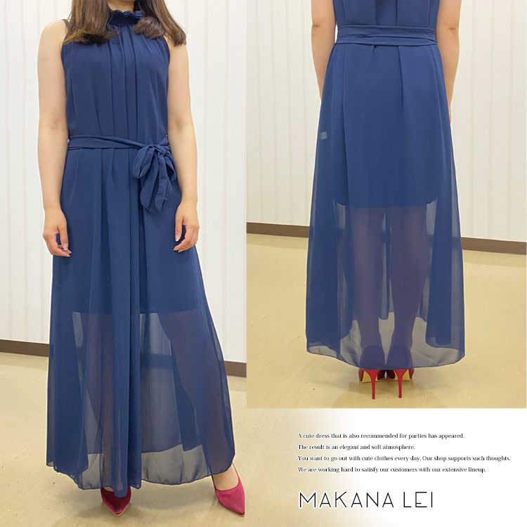 【新作】レディース　ワンピース　シフォン ハイネック ロングドレス フォーマルワンピース パーティードレス ロング マキシ ハイネック フェミニン ブラック ネイビー 秋 冬