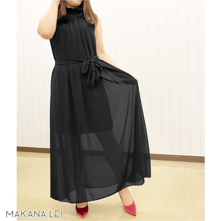 【新作】レディース　ワンピース　シフォン ハイネック ロングドレス フォーマルワンピース パーティードレス ロング マキシ ハイネック フェミニン ブラック ネイビー 秋 冬