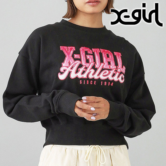 フェイクファーロゴ コンパクトスウェットトップ [105244012029] FAUX FUR LOGO COMPACT SWEAT TOP レディース トレーナー スウェットシャツ BLACK