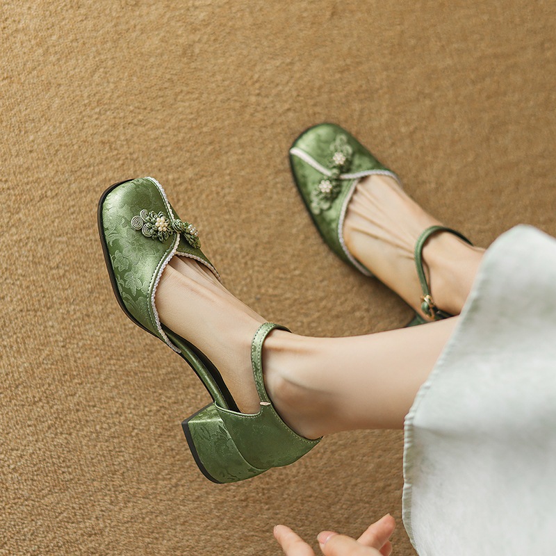 新中華風 刺繍 ブロックヒール サンダル チャイナドレス コーデ レディース 夏 新中華風 刺繍 ブロックヒール サンダル チャイナドレス コーデ レディース 夏