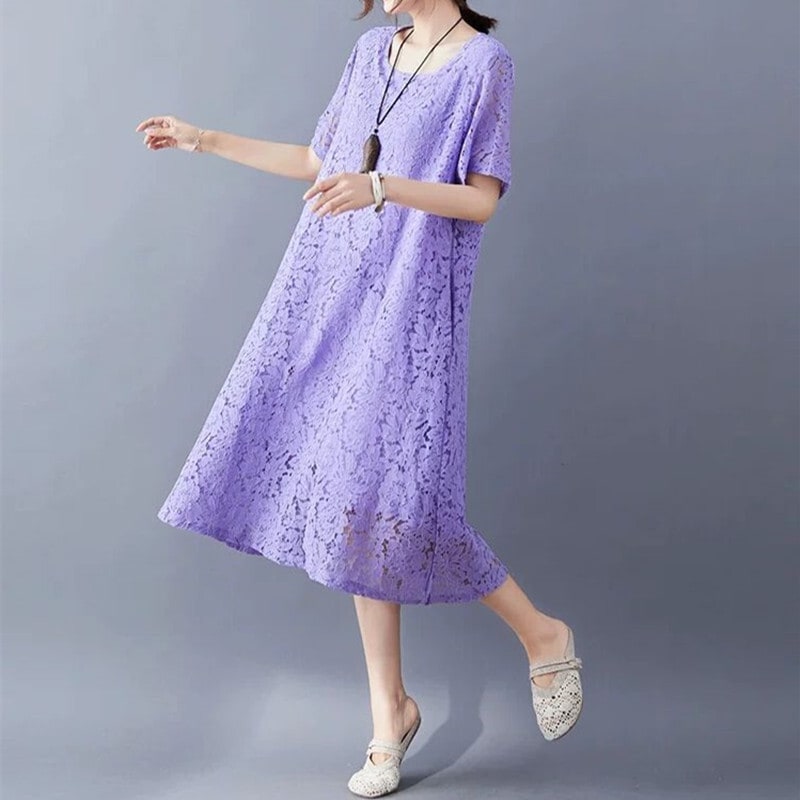 ワンピース ロング丈 袖あり 半袖 ラウンドネック 襟なし ルーズ A