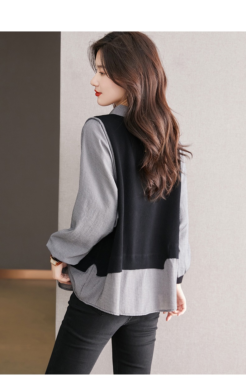 秋 レイジー レディース ニット セータートップ ファッション デザイン レベル センス チェック柄 シャツ ブラック ネイビー M L XL XXL トップス 袖あり かわいい 大人可愛い きれいめ 秋 レイジー レディース ニット セータートップ ファッション デザイン レベル センス チェック柄 シャツ ブラック ネイビー M L XL XXL トップス 袖あり かわいい 大人可愛い きれいめ