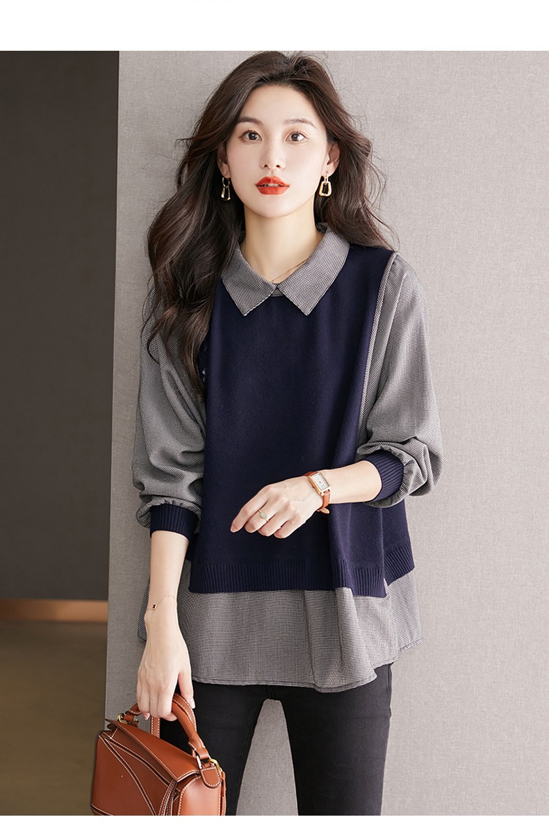 秋 レイジー レディース ニット セータートップ ファッション デザイン レベル センス チェック柄 シャツ ブラック ネイビー M L XL XXL トップス 袖あり かわいい 大人可愛い きれいめ 秋 レイジー レディース ニット セータートップ ファッション デザイン レベル センス チェック柄 シャツ ブラック ネイビー M L XL XXL トップス 袖あり かわいい 大人可愛い きれいめ