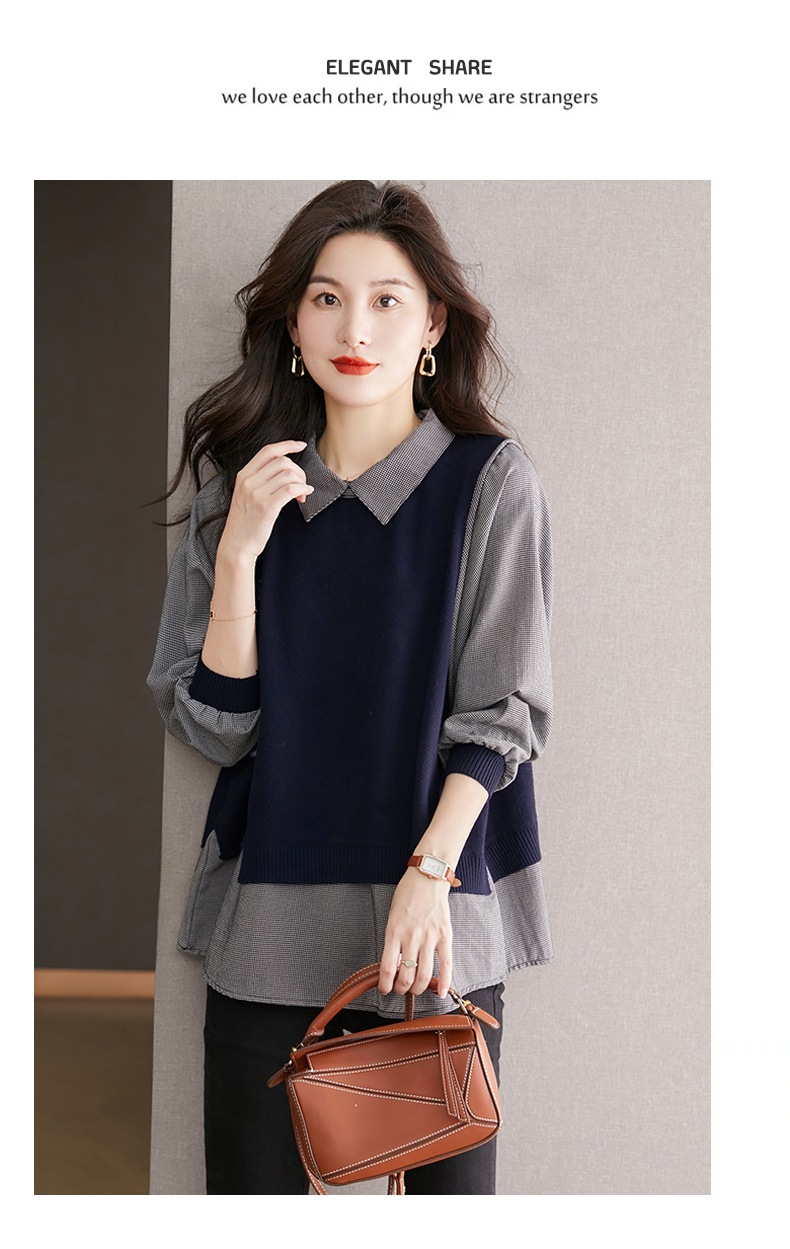 秋 レイジー レディース ニット セータートップ ファッション デザイン レベル センス チェック柄 シャツ ブラック ネイビー M L XL XXL トップス 袖あり かわいい 大人可愛い きれいめ 秋 レイジー レディース ニット セータートップ ファッション デザイン レベル センス チェック柄 シャツ ブラック ネイビー M L XL XXL トップス 袖あり かわいい 大人可愛い きれいめ