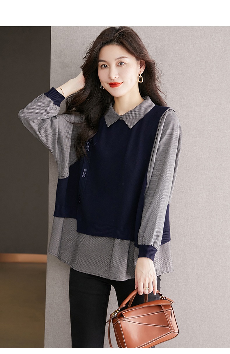 秋 レイジー レディース ニット セータートップ ファッション デザイン レベル センス チェック柄 シャツ ブラック ネイビー M L XL XXL トップス 袖あり かわいい 大人可愛い きれいめ 秋 レイジー レディース ニット セータートップ ファッション デザイン レベル センス チェック柄 シャツ ブラック ネイビー M L XL XXL トップス 袖あり かわいい 大人可愛い きれいめ