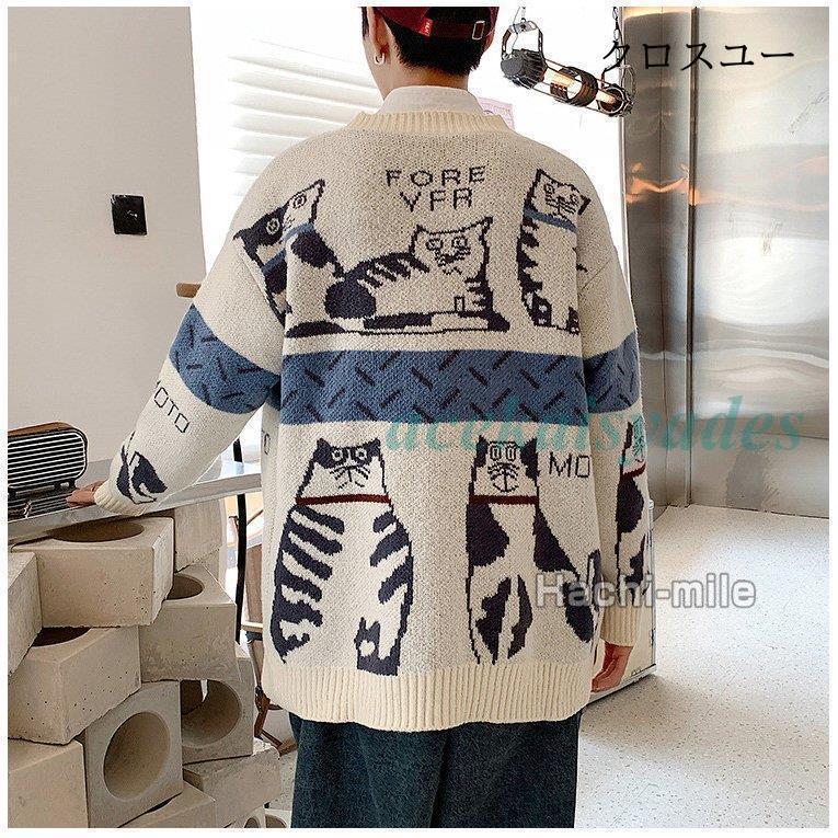 カーディガン メンズ 大きいサイズ ニット ニットカーディガン ニットセーター 猫柄 Vネーク レディース お兄系