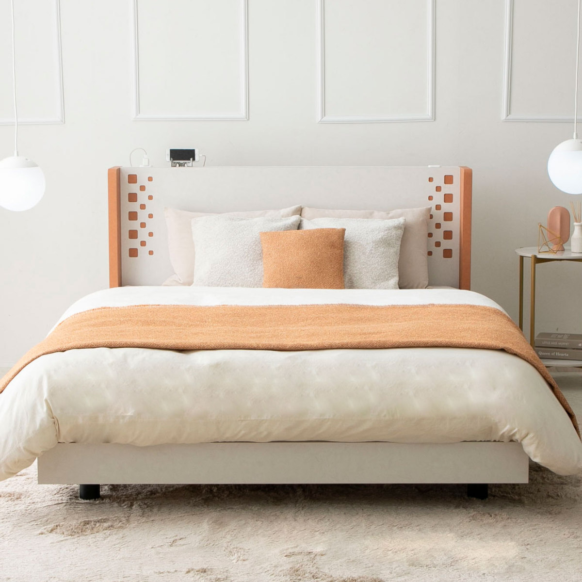 デザインベッド セミダブル YAMATE すのこ 日本製 Apel ベッド コンセント付 ベッドフレーム ロータイプ フロアベッド お掃除ロボット対応 バイカラー 棚付 テラコッタ ホワイト デザインベッド セミダブル YAMATE すのこ 日本製 Apel ベッド コンセント付 ベッドフレーム ロータイプ フロアベッド お掃除ロボット対応 バイカラー 棚付 テラコッタ ホワイト