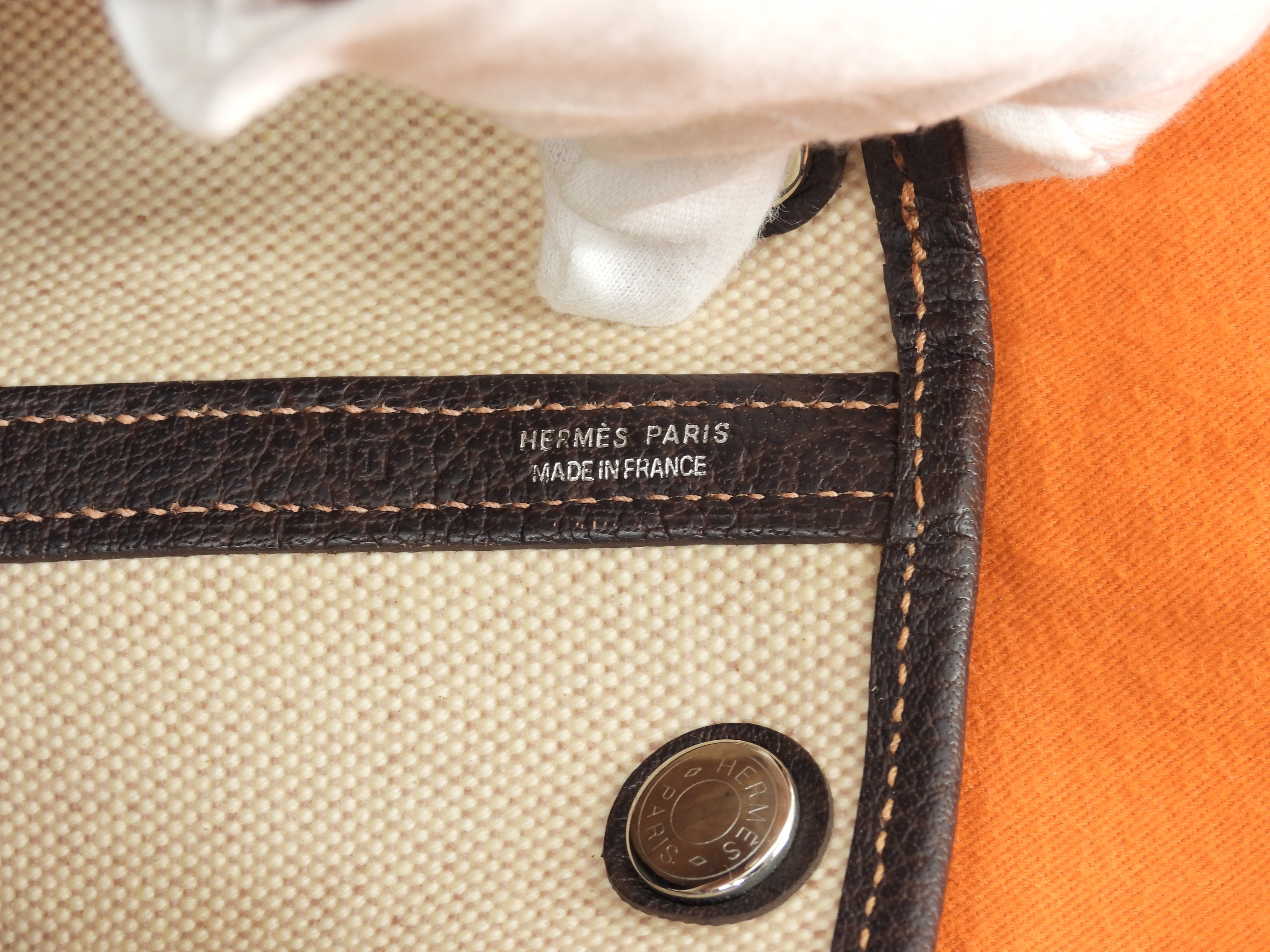 ガーデンパーティTPM トワルアッシュPM/レザー 白茶 s付ハンドバッグ 美品@I ガーデンパーティTPM トワルアッシュPM/レザー 白茶 s付ハンドバッグ 美品@I