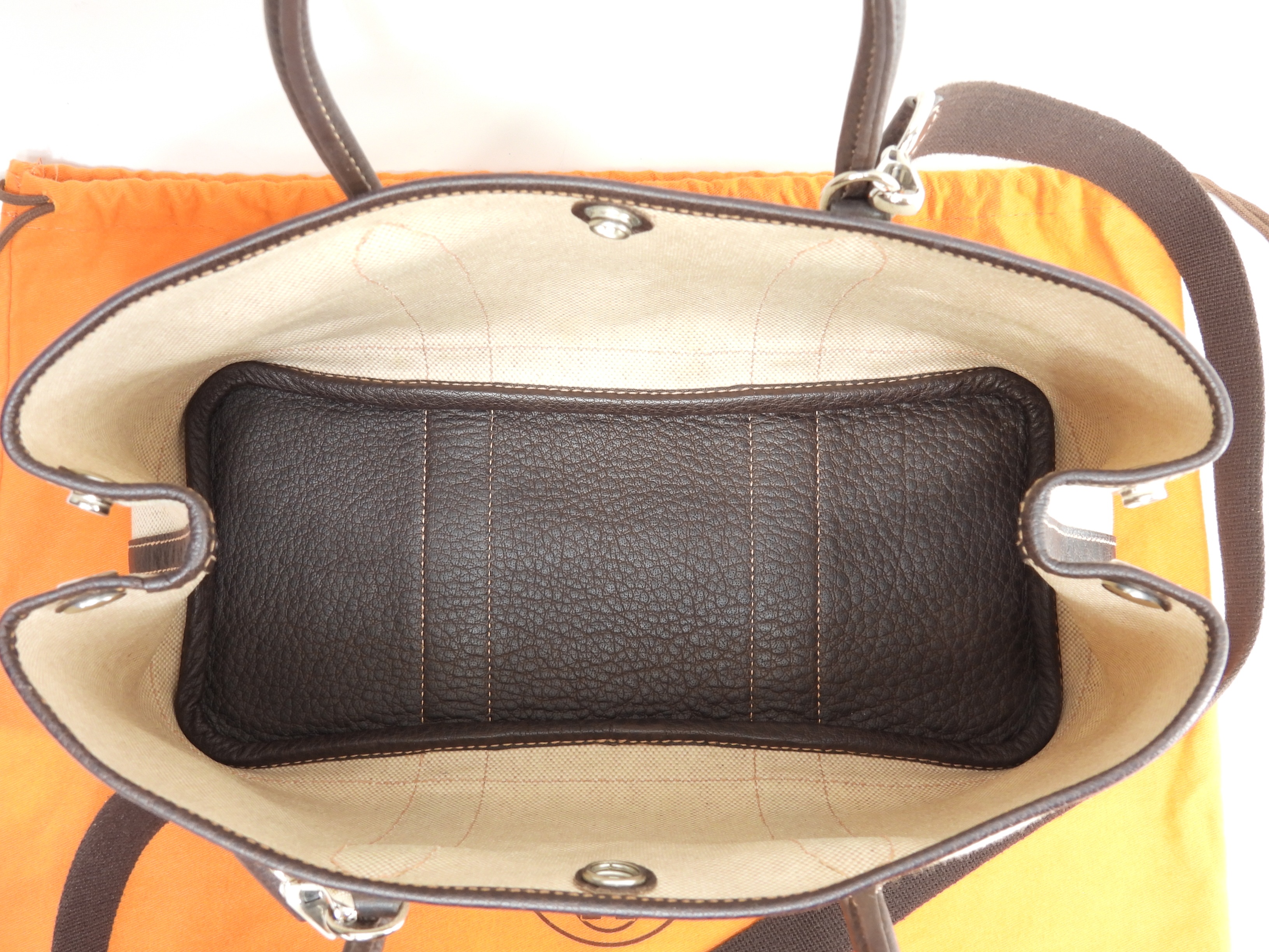 ガーデンパーティTPM トワルアッシュPM/レザー 白茶 s付ハンドバッグ 美品@I ガーデンパーティTPM トワルアッシュPM/レザー 白茶 s付ハンドバッグ 美品@I