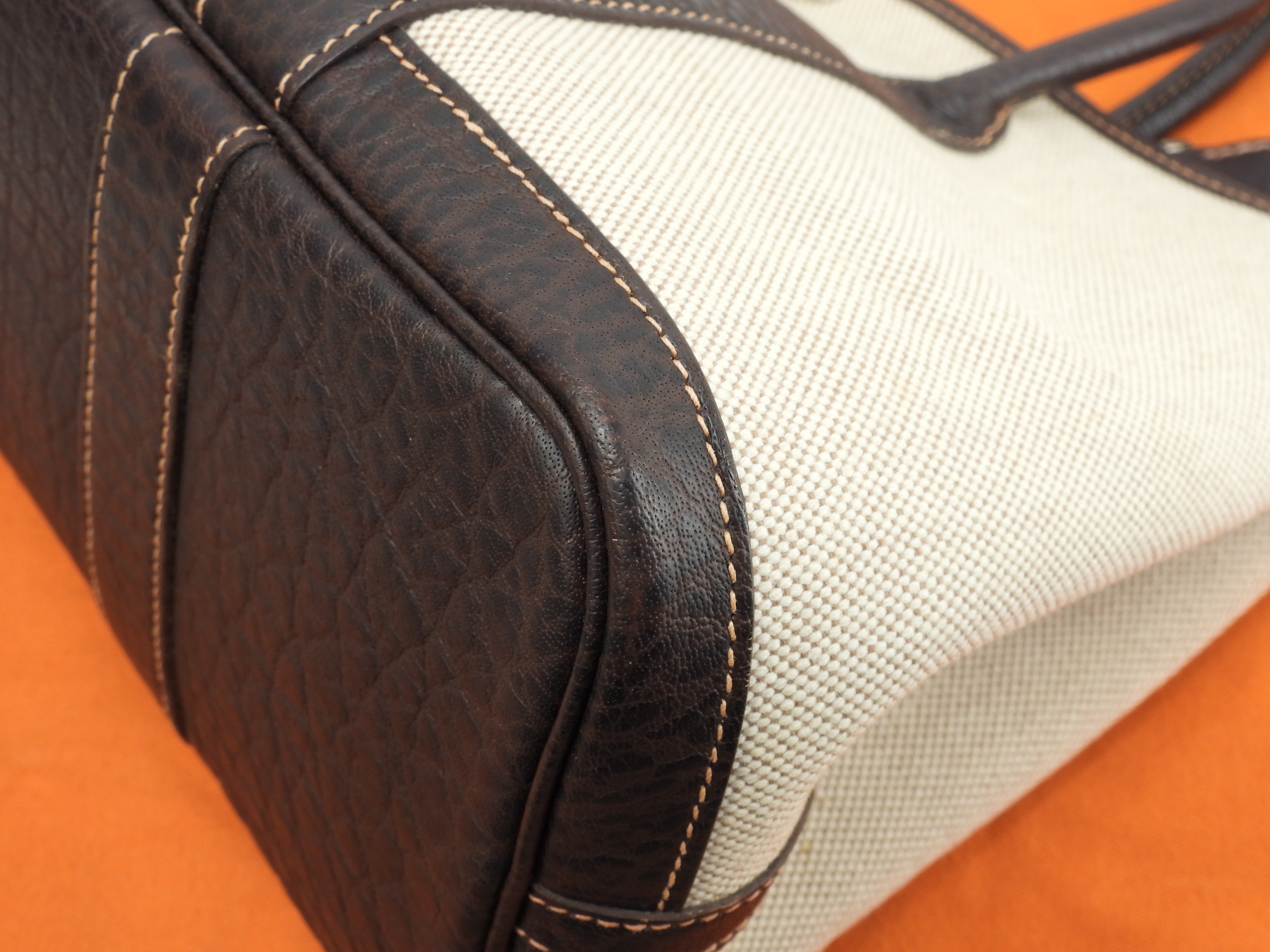 ガーデンパーティTPM トワルアッシュPM/レザー 白茶 s付ハンドバッグ 美品@I ガーデンパーティTPM トワルアッシュPM/レザー 白茶 s付ハンドバッグ 美品@I