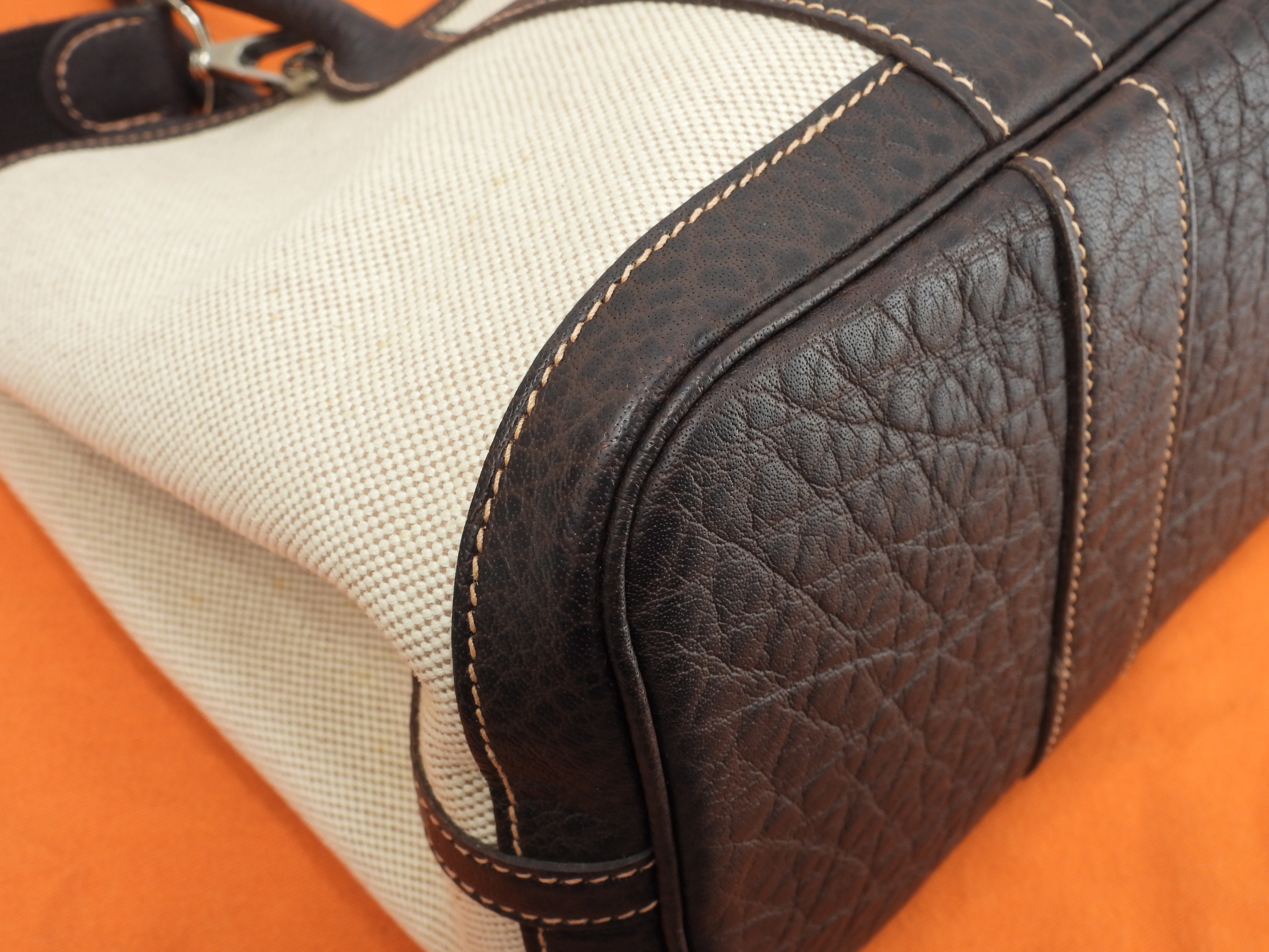 ガーデンパーティTPM トワルアッシュPM/レザー 白茶 s付ハンドバッグ 美品@I ガーデンパーティTPM トワルアッシュPM/レザー 白茶 s付ハンドバッグ 美品@I