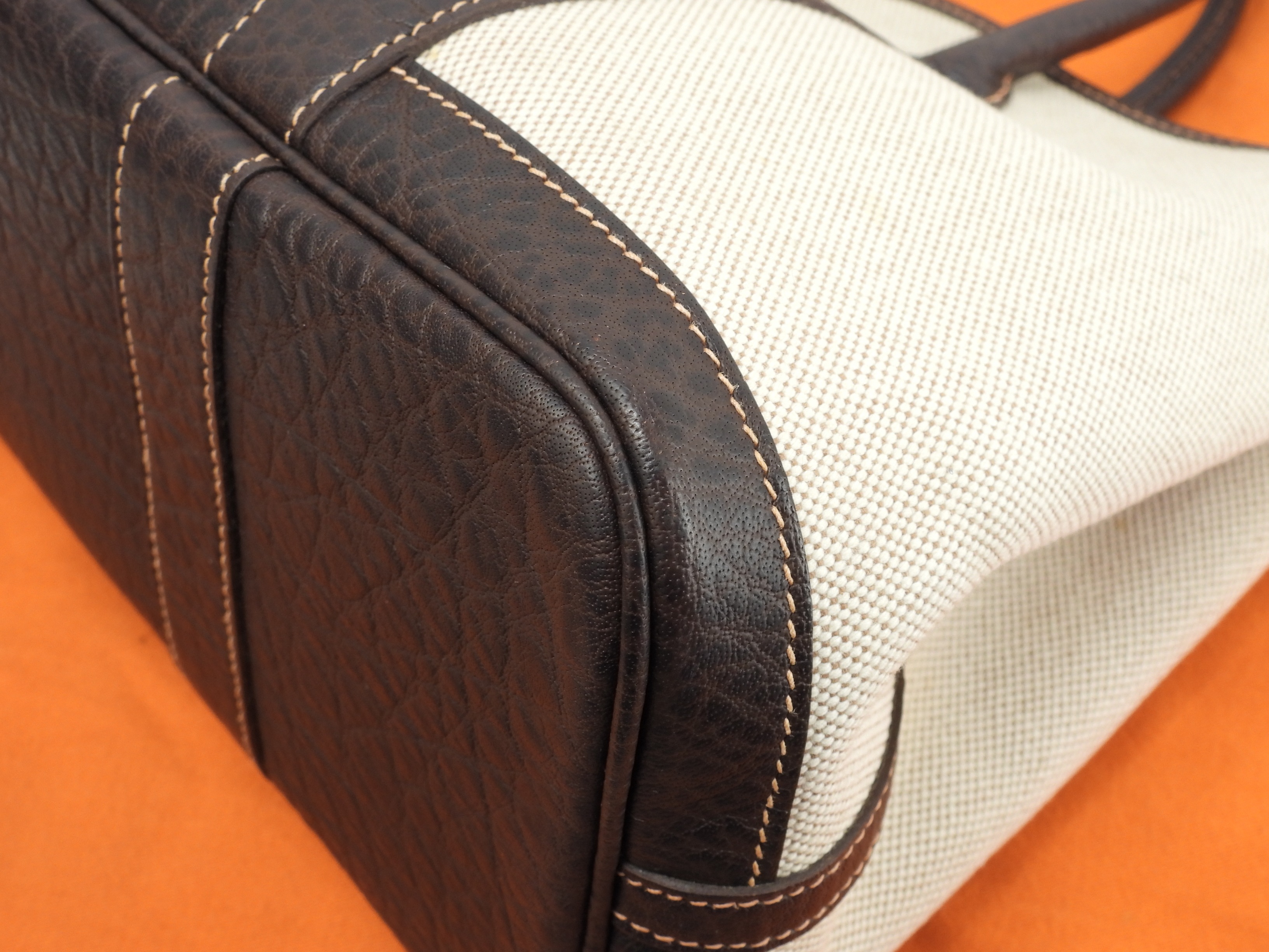 ガーデンパーティTPM トワルアッシュPM/レザー 白茶 s付ハンドバッグ 美品@I ガーデンパーティTPM トワルアッシュPM/レザー 白茶 s付ハンドバッグ 美品@I