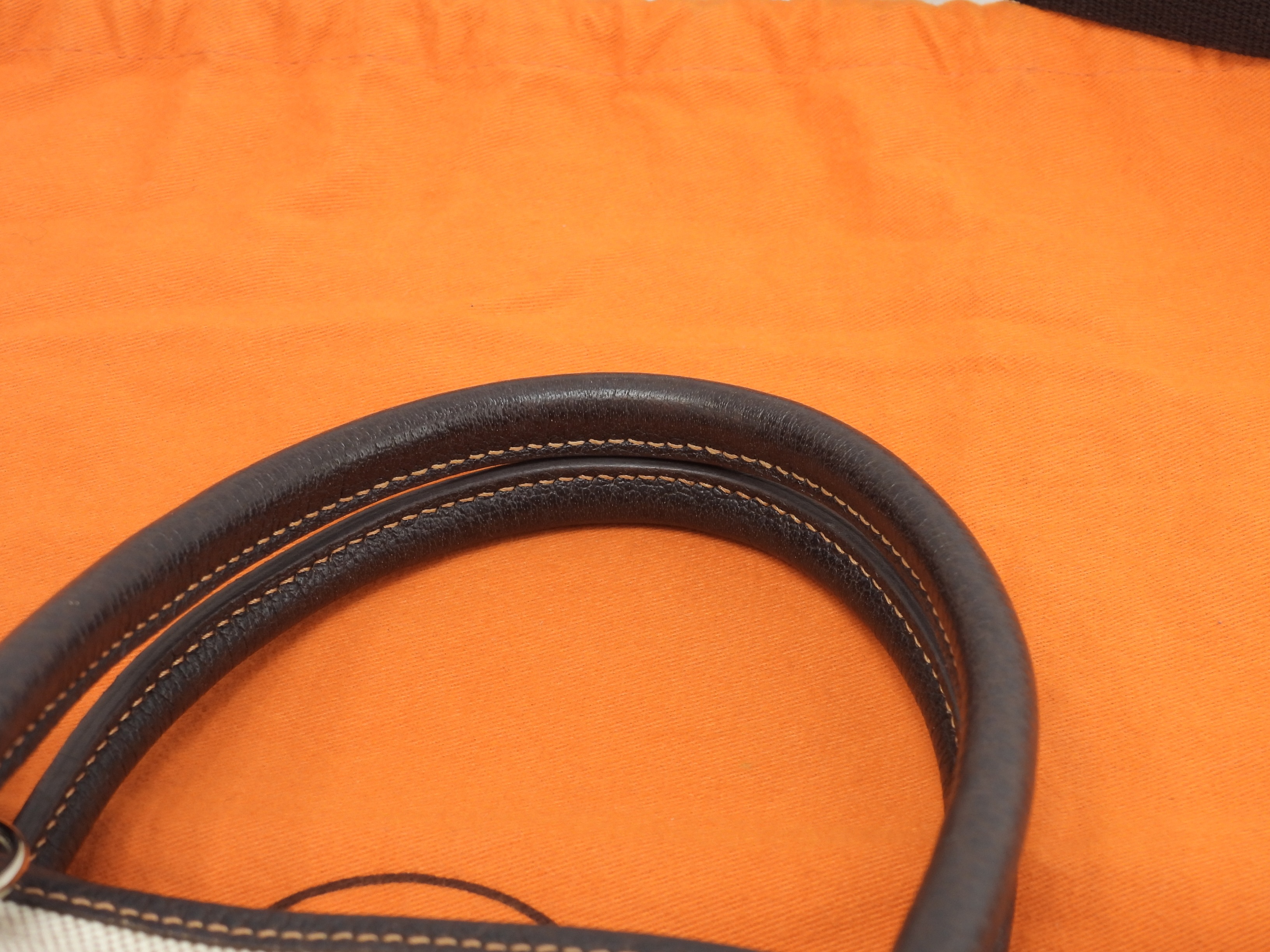 ガーデンパーティTPM トワルアッシュPM/レザー 白茶 s付ハンドバッグ 美品@I ガーデンパーティTPM トワルアッシュPM/レザー 白茶 s付ハンドバッグ 美品@I