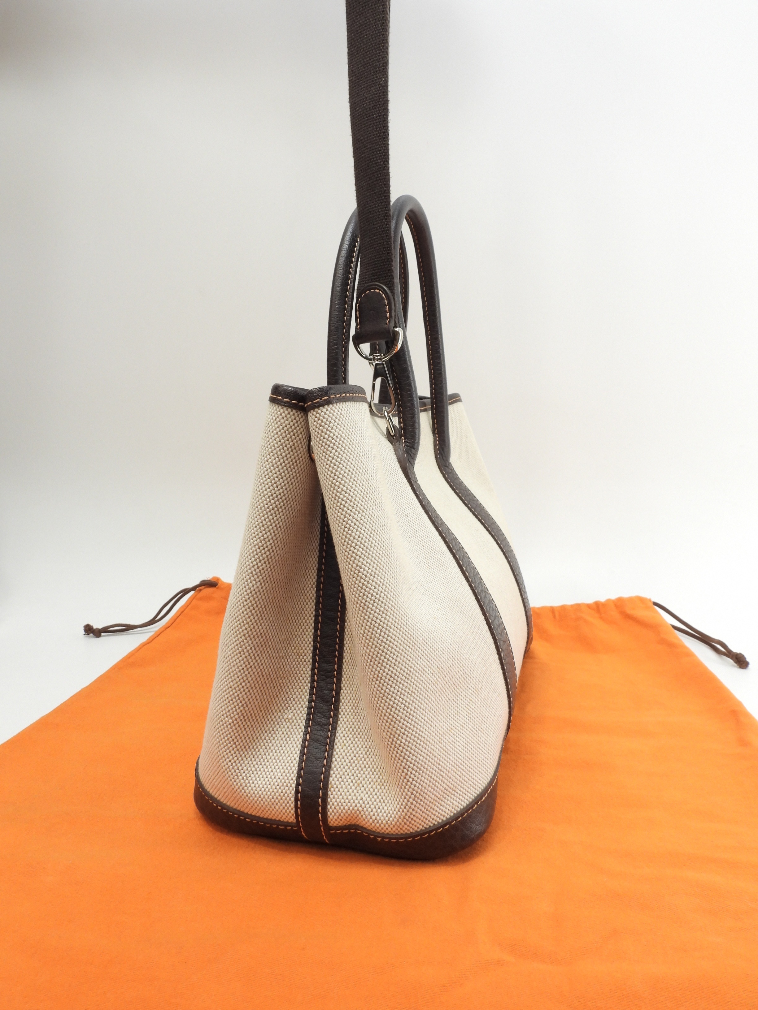 ガーデンパーティTPM トワルアッシュPM/レザー 白茶 s付ハンドバッグ 美品@I ガーデンパーティTPM トワルアッシュPM/レザー 白茶 s付ハンドバッグ 美品@I