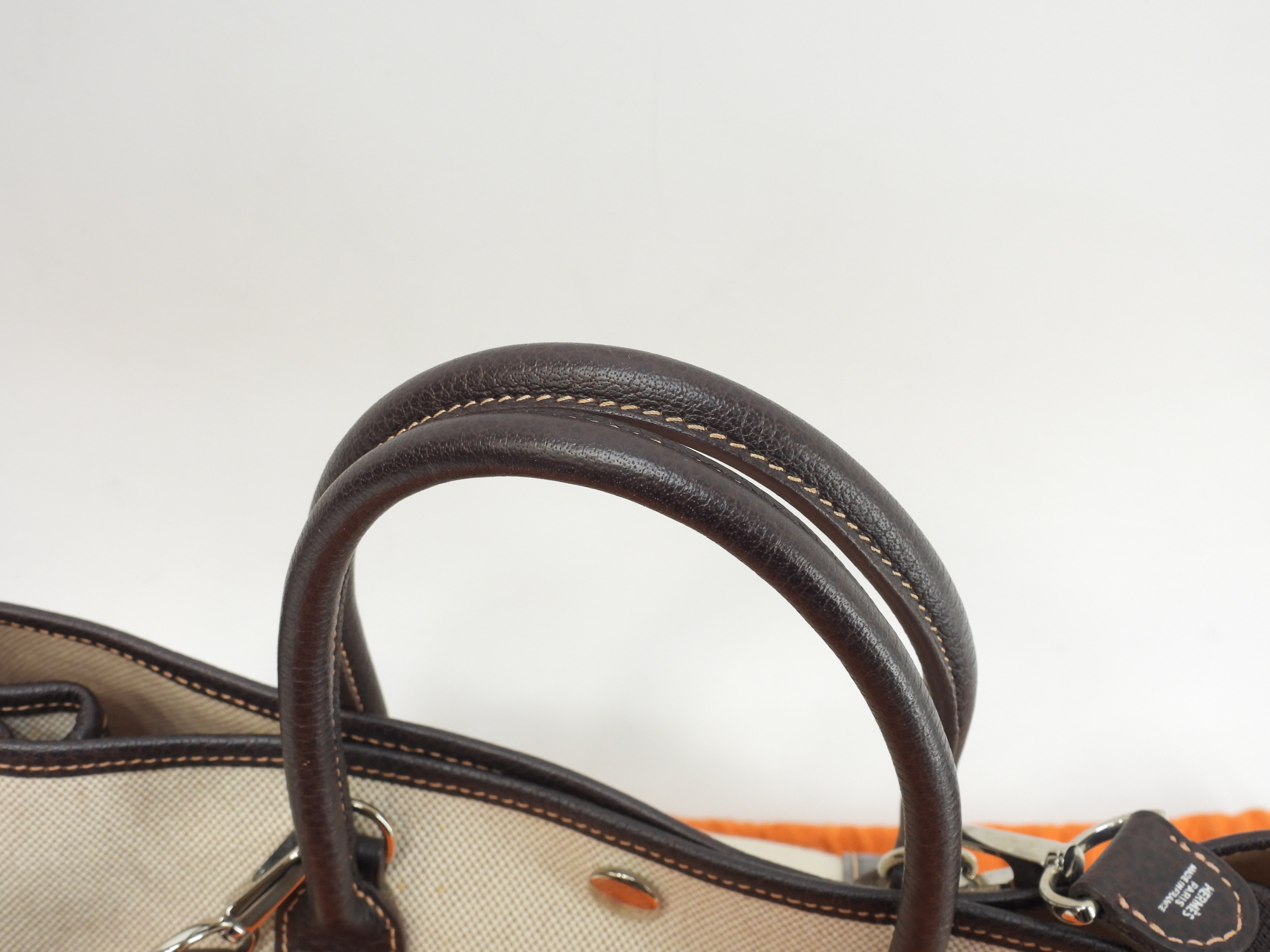 ガーデンパーティTPM トワルアッシュPM/レザー 白茶 s付ハンドバッグ 美品@I ガーデンパーティTPM トワルアッシュPM/レザー 白茶 s付ハンドバッグ 美品@I