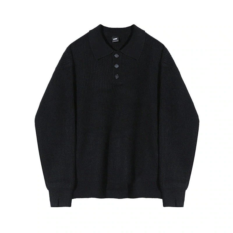 ソリッドカラーのプルオーバーオーバーサイズジャンパーの緩いトレンドのニットポロシャツメンズとの韓国語バージョン ソリッドカラーのプルオーバーオーバーサイズジャンパーの緩いトレンドのニットポロシャツメンズとの韓国語バージョン