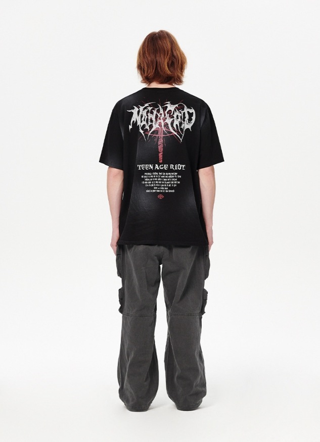 [ MAHAGRID]★ 韓国人気 TEEN AGE RIOT WASHED TEE ★ mahagrid/マハグリッド』 TEEN AGE RIOT WASHED TEE/スローガン