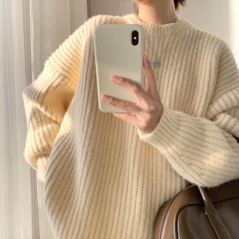 ニット トップス セーター プルオーバー クルーネック ドロップショルダー 長袖 萌袖 個性的 アプリコット グレー レディース くすみ 秋 冬 ミドル ロング ルーズ ママ マタニティ フェミニン