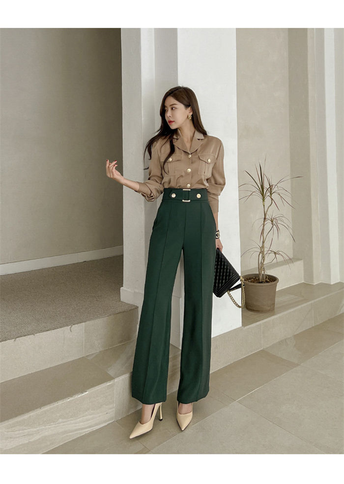 セットアップ パンツスーツ レディース シャツ スーツ ワイドパンツ ブラウス 2点セット 長袖 セットアップ パンツスーツ レディース シャツ スーツ ワイドパンツ ブラウス 2点セット 長袖