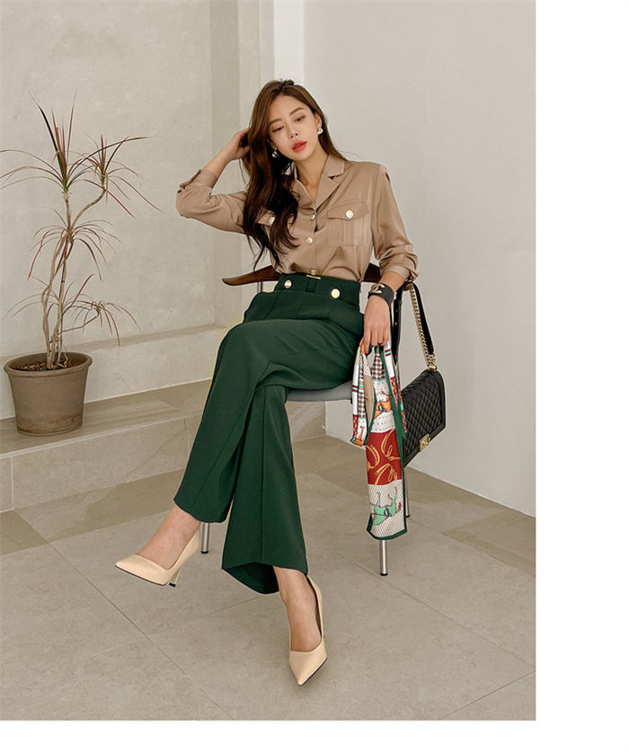 セットアップ パンツスーツ レディース シャツ スーツ ワイドパンツ ブラウス 2点セット 長袖 セットアップ パンツスーツ レディース シャツ スーツ ワイドパンツ ブラウス 2点セット 長袖