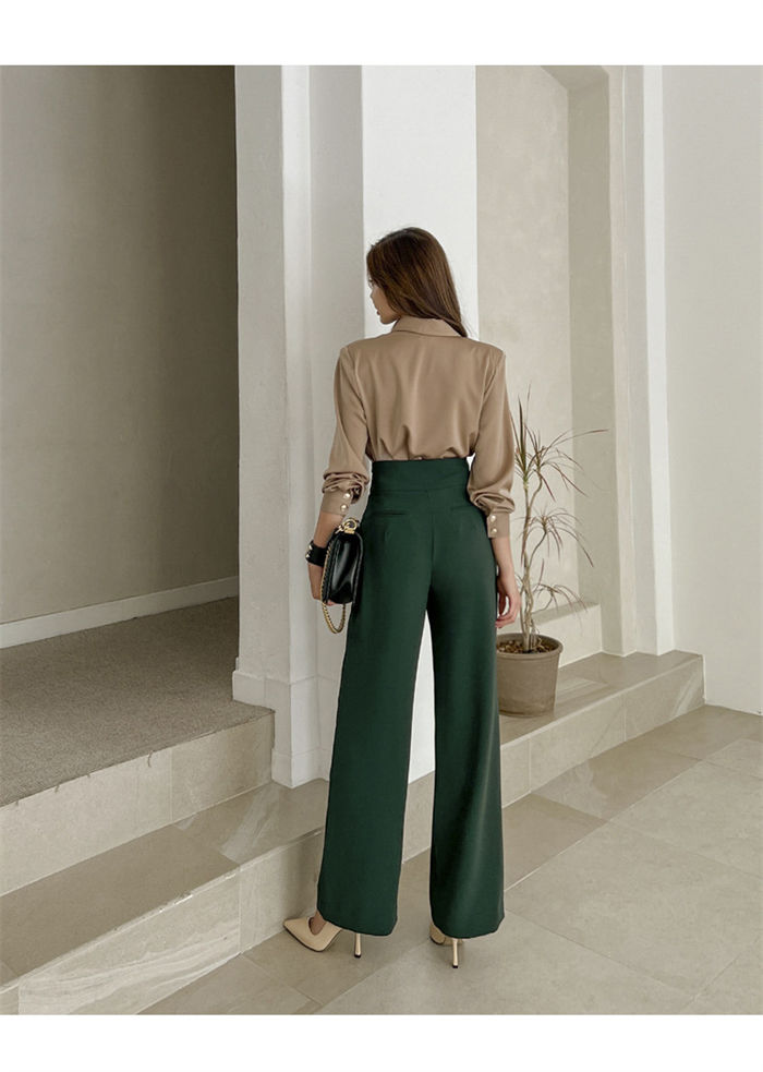 セットアップ パンツスーツ レディース シャツ スーツ ワイドパンツ ブラウス 2点セット 長袖 セットアップ パンツスーツ レディース シャツ スーツ ワイドパンツ ブラウス 2点セット 長袖