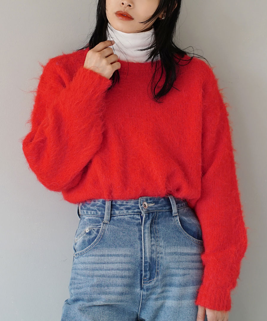 ニット レディース / トップス ニットウェア セーター シャギー 長袖 丸首 クルーネック 手洗い 大きいサイズ 春 MIMIMEMETE(ミミメメット):シャギーニット クルーネックプルオーバー ニット レディース / トップス ニットウェア セーター シャギー 長袖 丸首 クルーネック 手洗い 大きいサイズ 春 MIMIMEMETE(ミミメメット):シャギーニット クルーネックプルオーバー