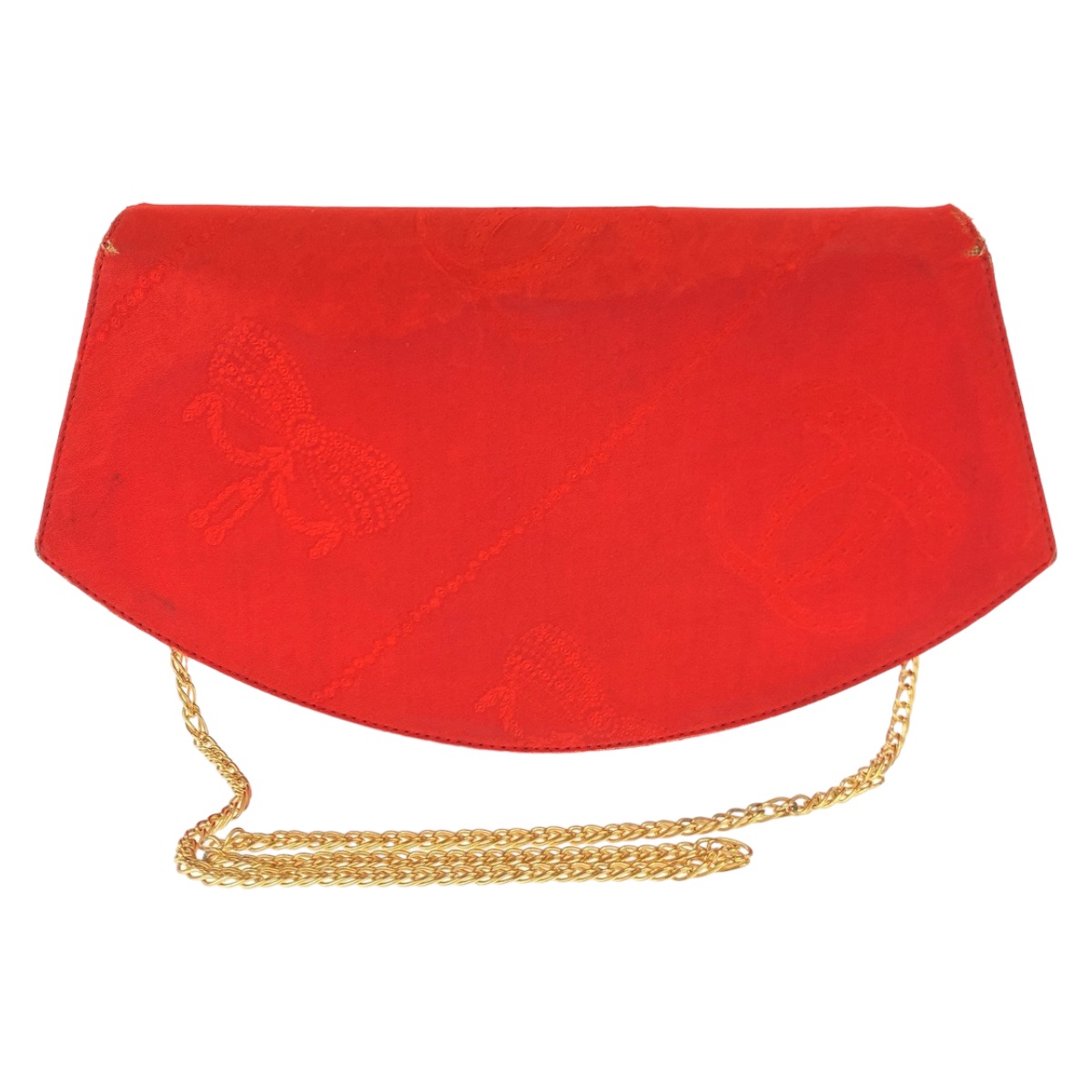 ヴィンテージ ジュエリー柄 ビジュー柄 レッド マルチカラー ゴールド金具 シルク チェーンショルダーバッグ 斜め掛け レディース 405543