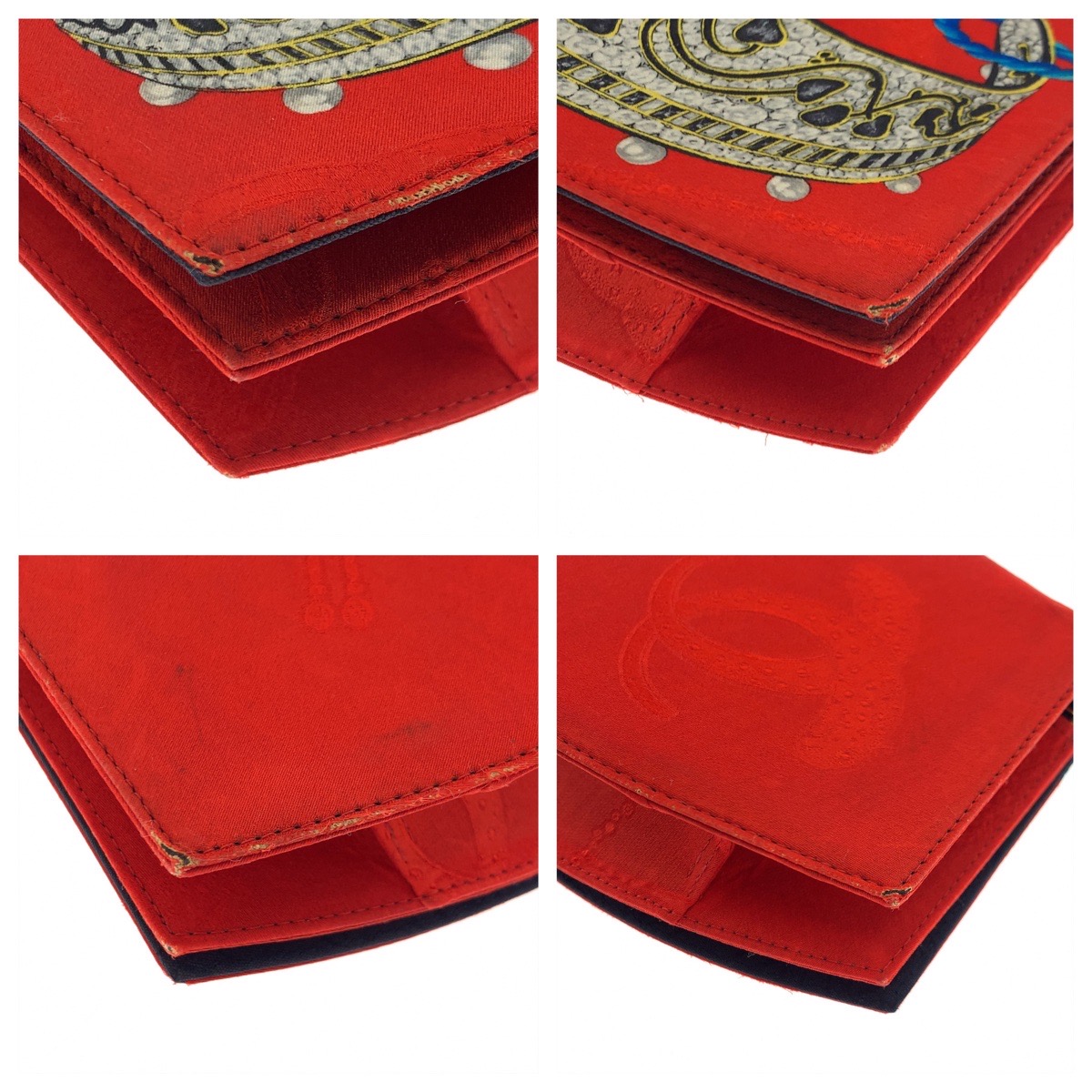 ヴィンテージ ジュエリー柄 ビジュー柄 レッド マルチカラー ゴールド金具 シルク チェーンショルダーバッグ 斜め掛け レディース 405543