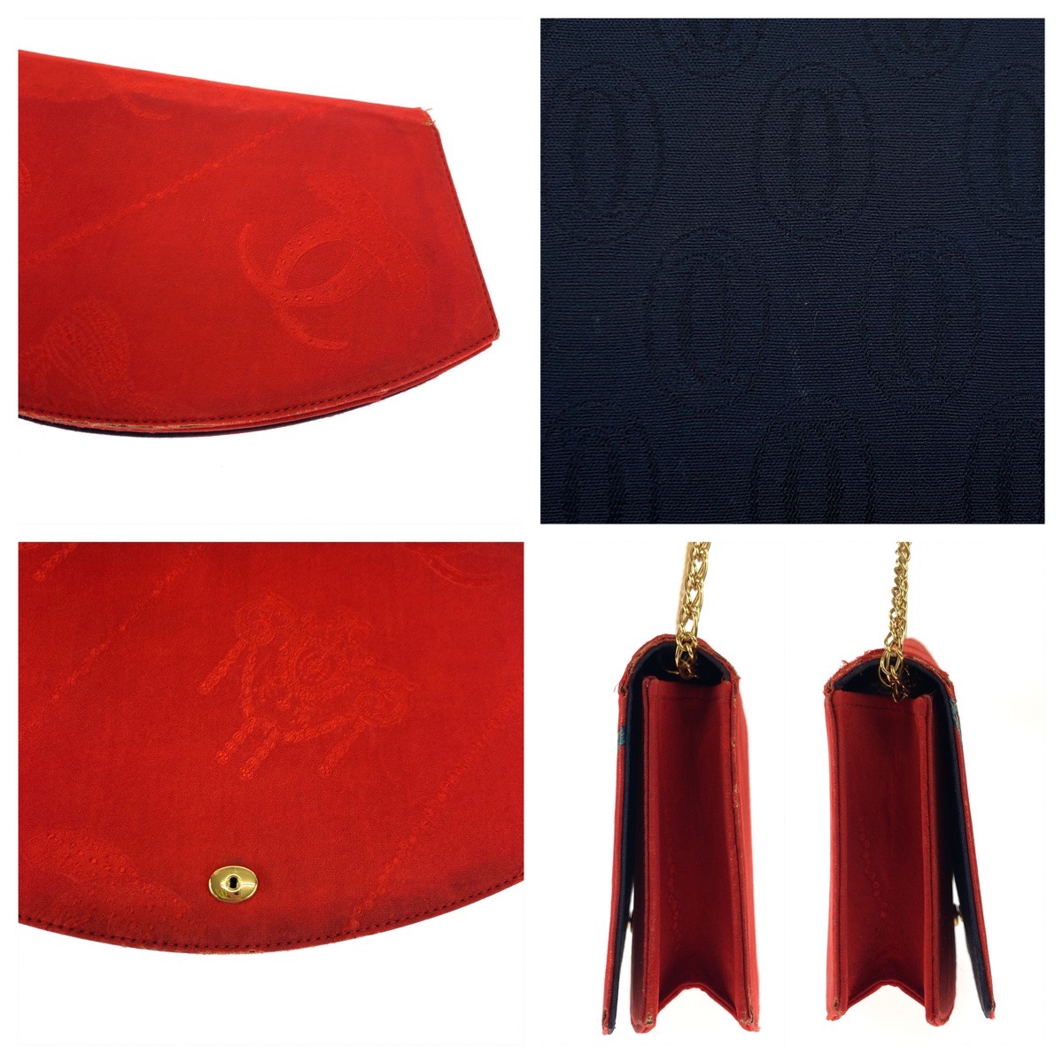 ヴィンテージ ジュエリー柄 ビジュー柄 レッド マルチカラー ゴールド金具 シルク チェーンショルダーバッグ 斜め掛け レディース 405543