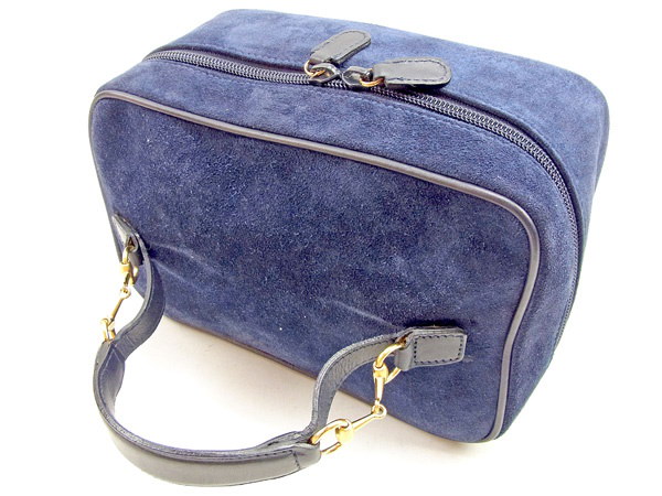 グッチ GUCCI バニティ ポーチバッグ レディース ホースビット ネイビー×ゴールド スエード×レザー 良品 セール 【中古】 T427 . グッチ GUCCI バニティ ポーチバッグ レディース ホースビット ネイビー×ゴールド スエード×レザー 良品 セール 【中古】 T427 .