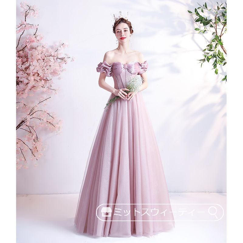 カラードレス 演奏会用ドレス 発表会 ピアノ ロングドレス Aライン ピンク オフショルダー ウエデ カラードレス 演奏会用ドレス 発表会 ピアノ ロングドレス Aライン ピンク オフショルダー ウエデ