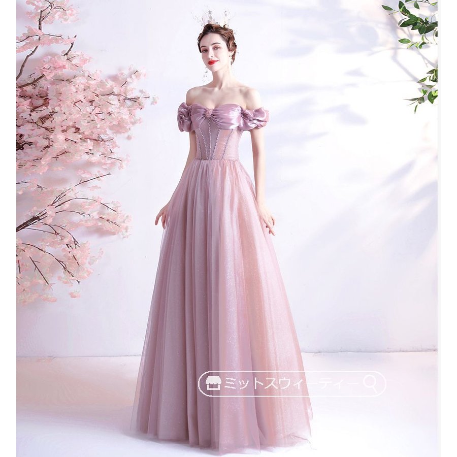 カラードレス 演奏会用ドレス 発表会 ピアノ ロングドレス Aライン ピンク オフショルダー ウエデ カラードレス 演奏会用ドレス 発表会 ピアノ ロングドレス Aライン ピンク オフショルダー ウエデ