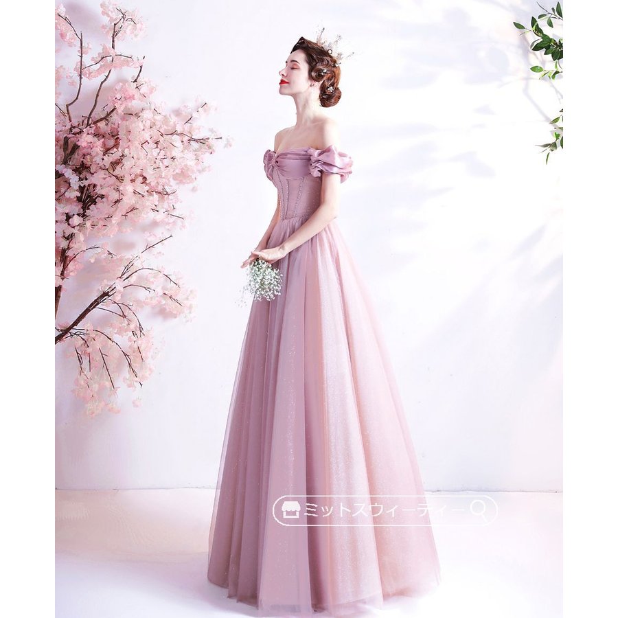 カラードレス 演奏会用ドレス 発表会 ピアノ ロングドレス Aライン ピンク オフショルダー ウエデ カラードレス 演奏会用ドレス 発表会 ピアノ ロングドレス Aライン ピンク オフショルダー ウエデ