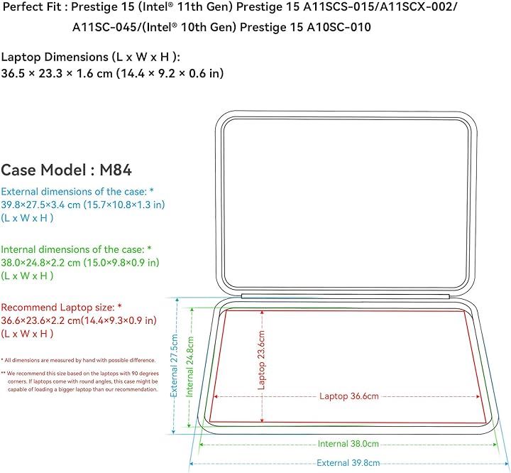 ハードEVA保護スリーブケース 15.6インチ MSI Prestige A11SCシリーズ 防水スリーブ M84( Black, For MSI 15.6インチ（M84）)