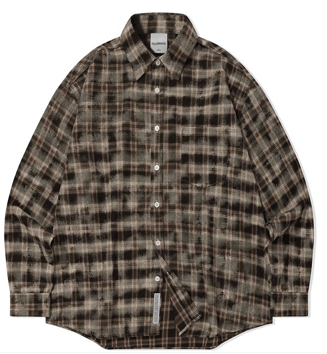 オーバーフィット ダメージチェックシャツ/ Lesserafim チェウォン着用