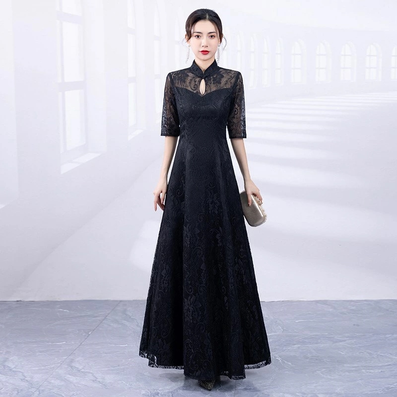 パーティードレス 結婚式 ワンピース longdress ロングドレス 詰襟 ワンピース 花柄刺繍 袖あり ウェディングドレス ウエディング ドレス 二次会 花嫁 ブライズメイド お呼ばれ ワンピース