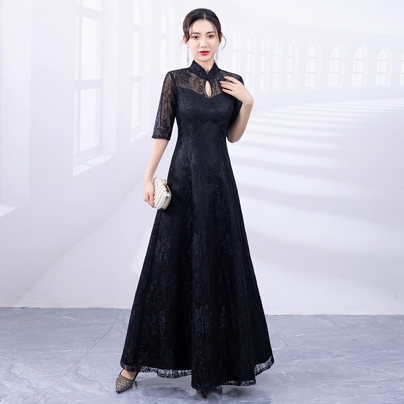 パーティードレス 結婚式 ワンピース longdress ロングドレス 詰襟 ワンピース 花柄刺繍 袖あり ウェディングドレス ウエディング ドレス 二次会 花嫁 ブライズメイド お呼ばれ ワンピース