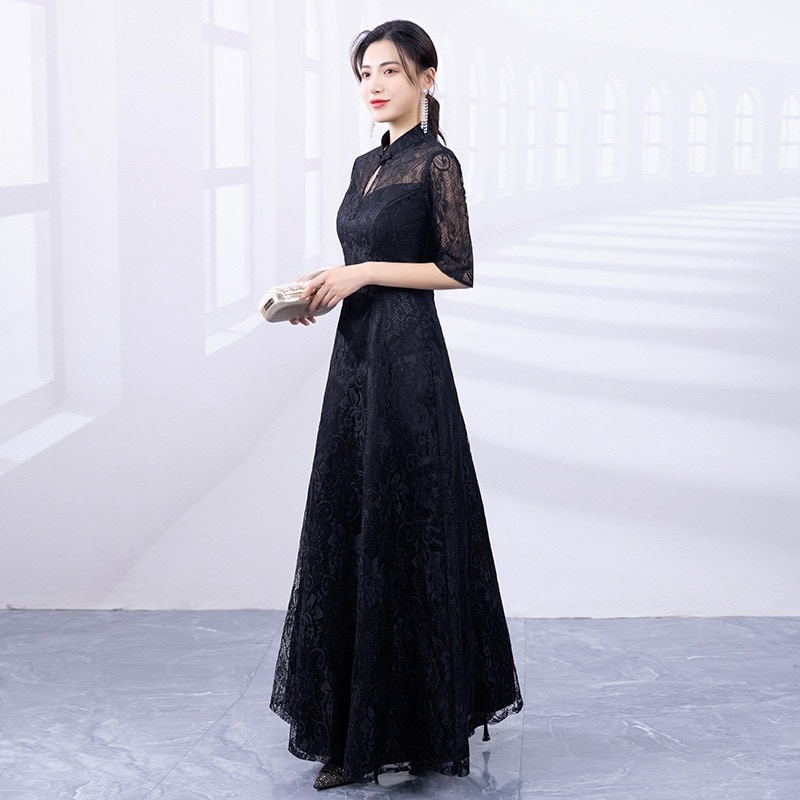 パーティードレス 結婚式 ワンピース longdress ロングドレス 詰襟 ワンピース 花柄刺繍 袖あり ウェディングドレス ウエディング ドレス 二次会 花嫁 ブライズメイド お呼ばれ ワンピース