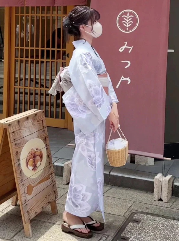 着物浴衣プレーンパープルフラワー和風ワンピース 着物浴衣プレーンパープルフラワー和風ワンピース