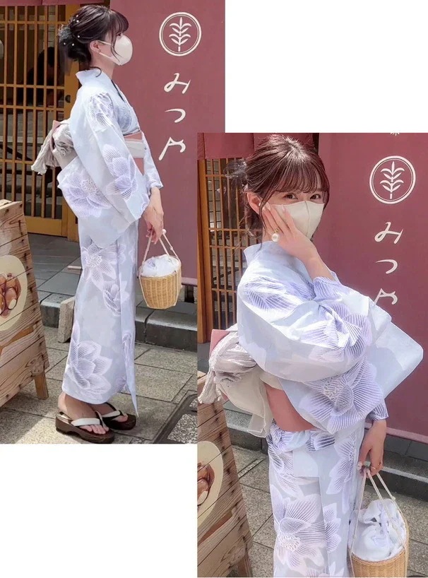 着物浴衣プレーンパープルフラワー和風ワンピース 着物浴衣プレーンパープルフラワー和風ワンピース