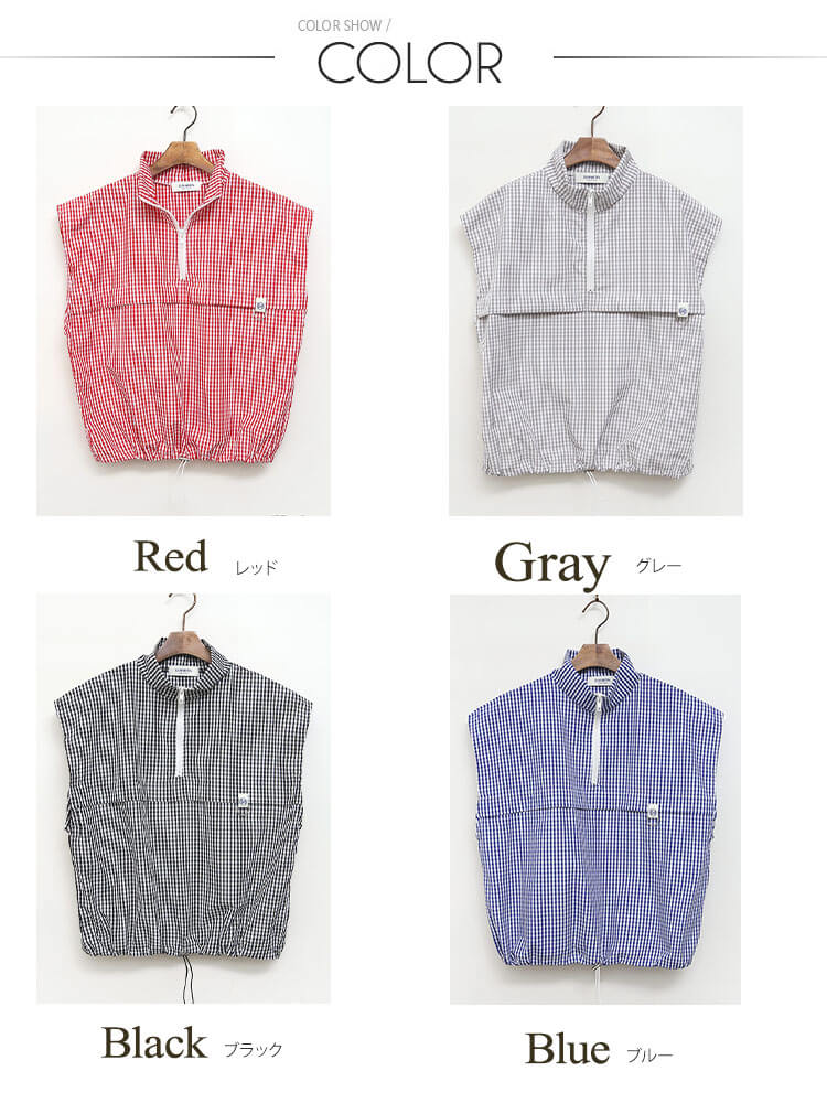 ゴルフ レディース トップス チェック柄 ハーフジップ アノラック ベスト ノースリーブ スポーツウェア ゴルフウェア テニス 体型カバー ギンガムチェック レイヤード おしゃれ 韓国 シンプル 無地