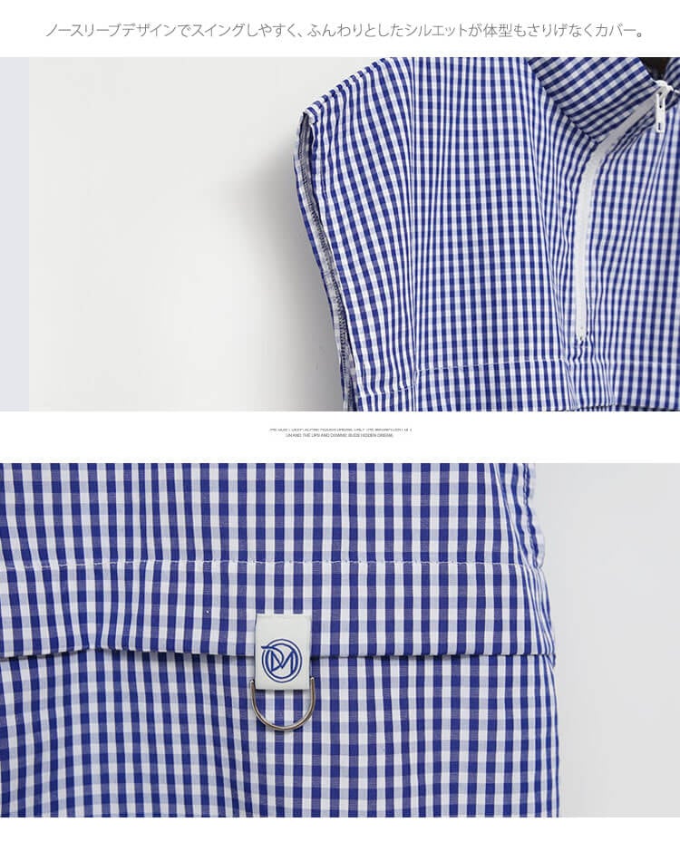 ゴルフ レディース トップス チェック柄 ハーフジップ アノラック ベスト ノースリーブ スポーツウェア ゴルフウェア テニス 体型カバー ギンガムチェック レイヤード おしゃれ 韓国 シンプル 無地