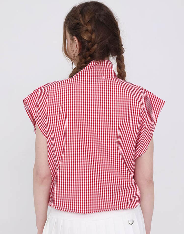 ゴルフ レディース トップス チェック柄 ハーフジップ アノラック ベスト ノースリーブ スポーツウェア ゴルフウェア テニス 体型カバー ギンガムチェック レイヤード おしゃれ 韓国 シンプル 無地