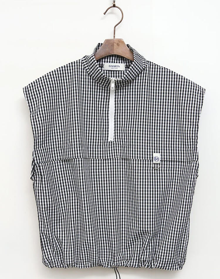 ゴルフ レディース トップス チェック柄 ハーフジップ アノラック ベスト ノースリーブ スポーツウェア ゴルフウェア テニス 体型カバー ギンガムチェック レイヤード おしゃれ 韓国 シンプル 無地