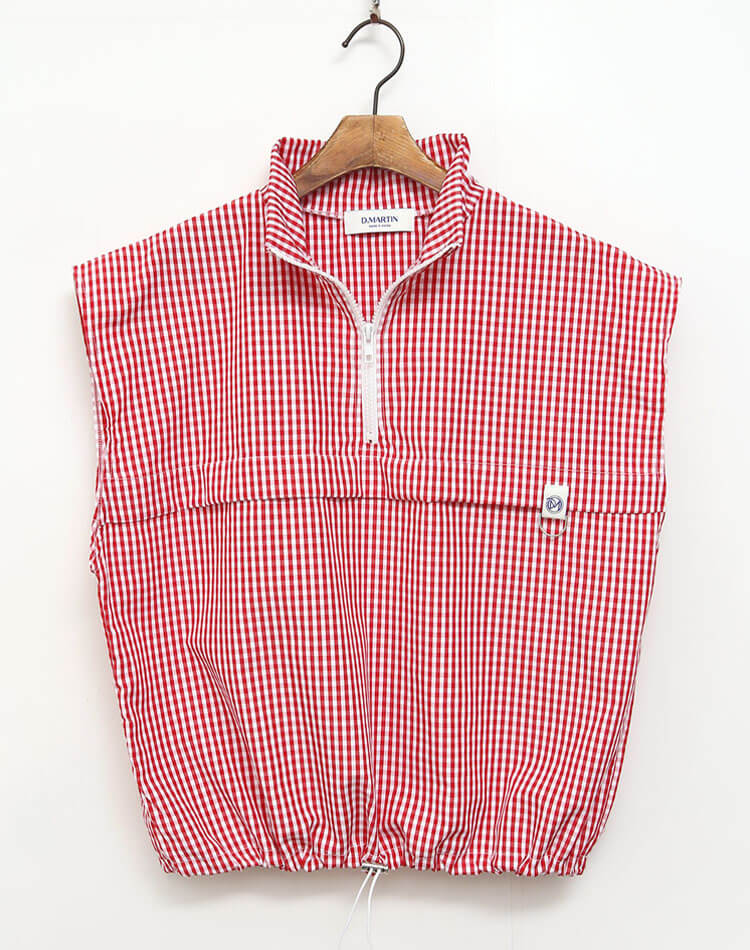 ゴルフ レディース トップス チェック柄 ハーフジップ アノラック ベスト ノースリーブ スポーツウェア ゴルフウェア テニス 体型カバー ギンガムチェック レイヤード おしゃれ 韓国 シンプル 無地