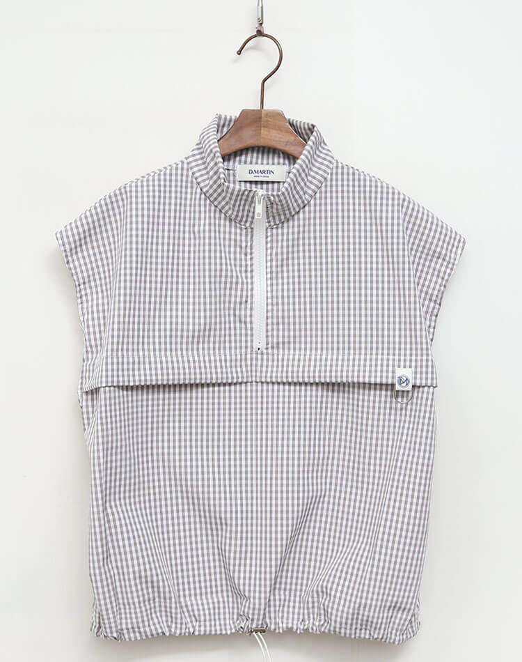 ゴルフ レディース トップス チェック柄 ハーフジップ アノラック ベスト ノースリーブ スポーツウェア ゴルフウェア テニス 体型カバー ギンガムチェック レイヤード おしゃれ 韓国 シンプル 無地