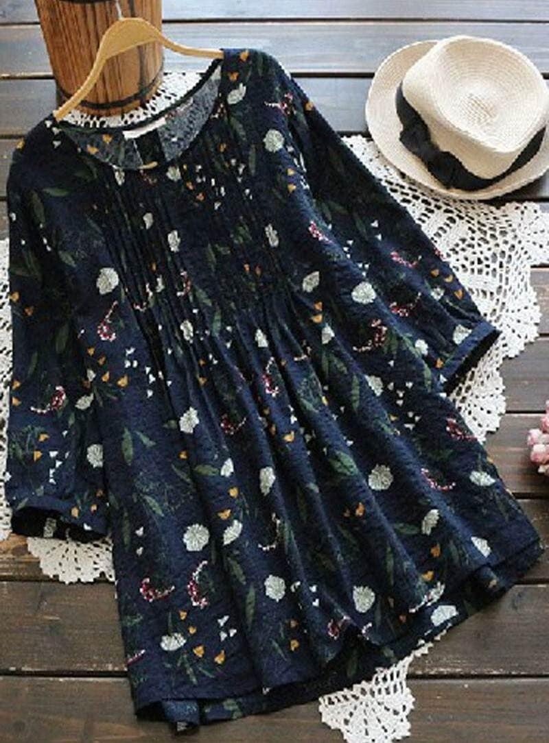 トップス ブラウス 綿麻 コットンリネン 袖あり 七分袖 ラウンドネック 襟なし ワイド 綿 麻 リネン 薄手 コットン かわいい カジュアル 大人 上品 おしゃれ アジアン 都会的 ベーシッ