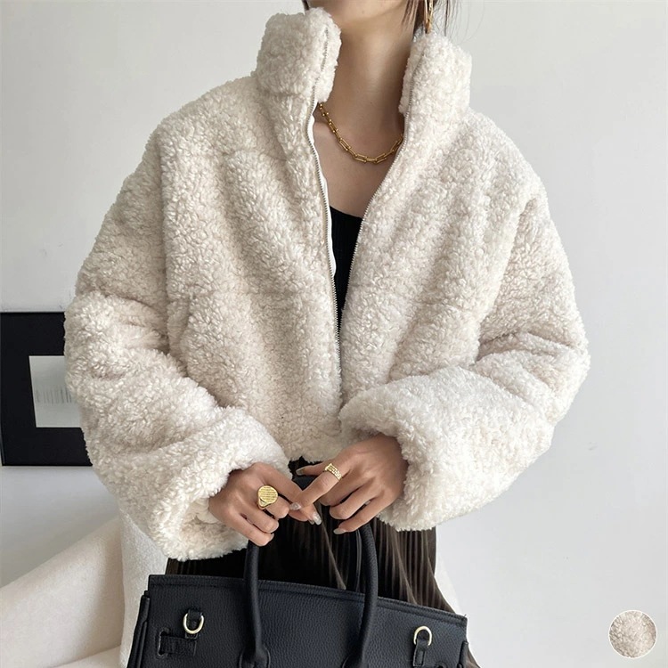 ボア ジャケット レディース 韓国 アウター コート 厚手 生地 ブルゾン フリース 冬 秋冬 秋 ボアブルゾン ゆったり ショート丈 シンプル