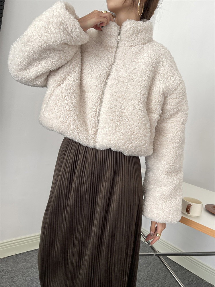 ボア ジャケット レディース 韓国 アウター コート 厚手 生地 ブルゾン フリース 冬 秋冬 秋 ボアブルゾン ゆったり ショート丈 シンプル